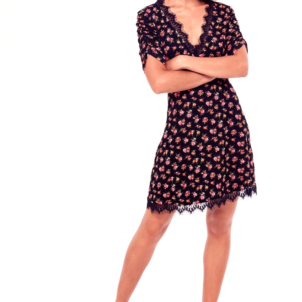 -Top Shop- Lace Trim Ditsy Floral Print Tea Dress